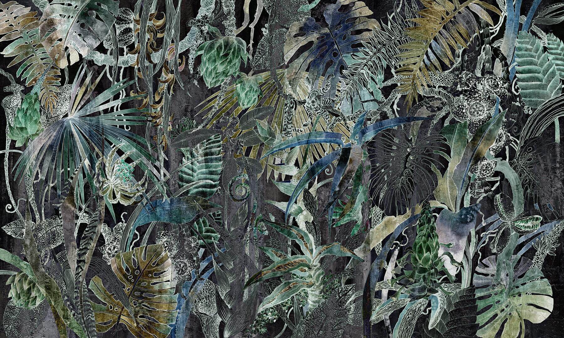Fototapeta tropikalne kwiaty i liście Wonderwall Fusion 3505400