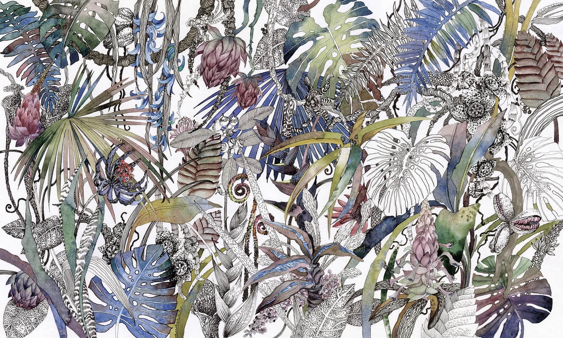 Fototapeta tropikalne kwiaty i liście Wonderwall Fusion 35054805