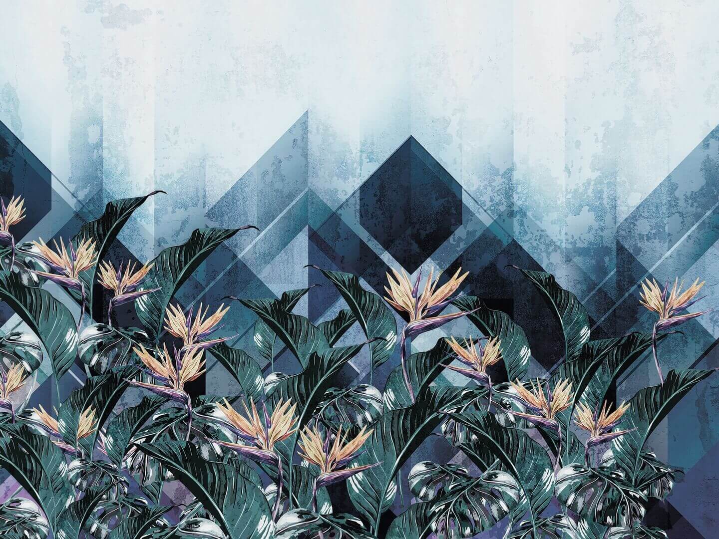 Fototapeta geometria i tropikalne kwiaty Wonderwall Hawaii 34072907