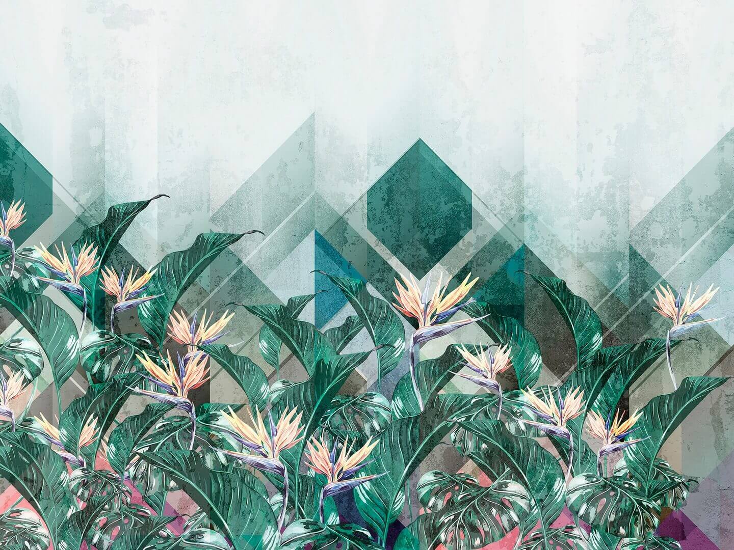 Fototapeta geometria i tropikalne kwiaty Wonderwall Hawaii 34072908