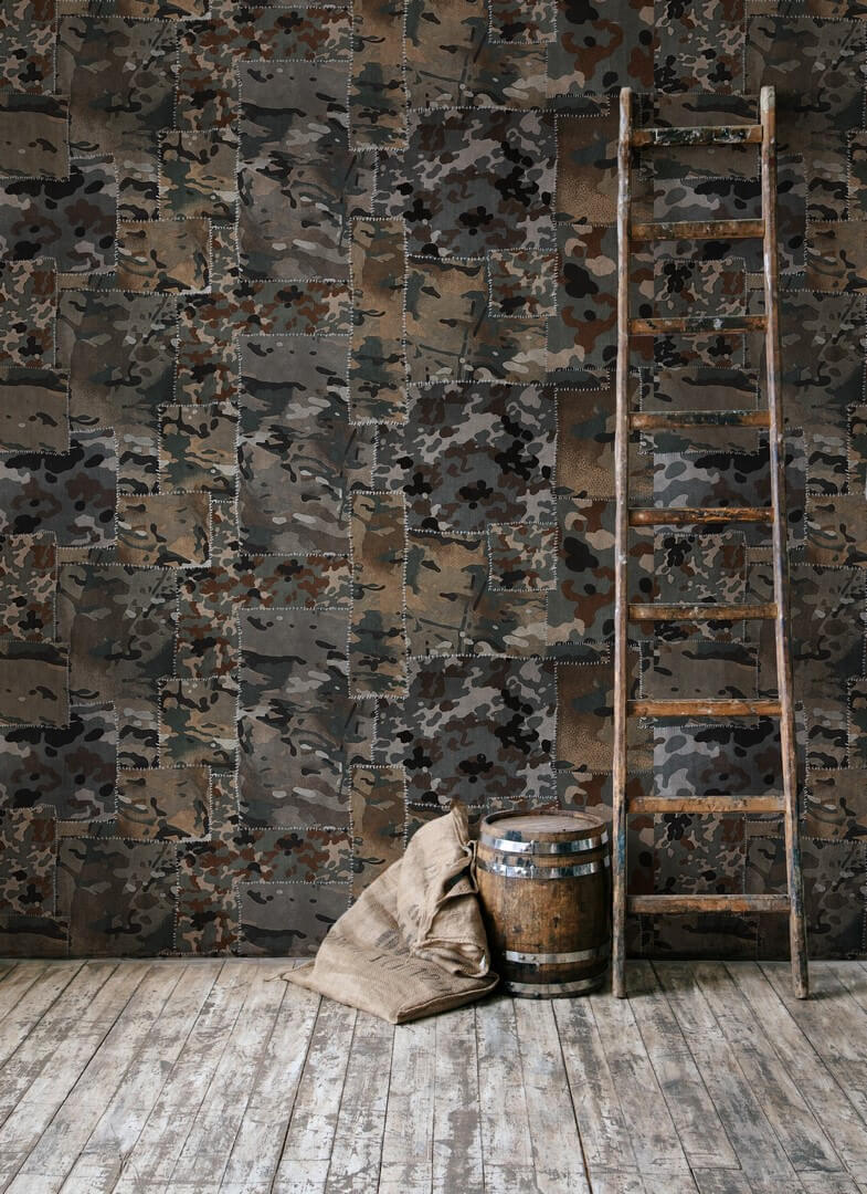 Mural patchwork moro Mind the Gap CAMO Brown WP20202 Premium Designer Wallpaper Collection