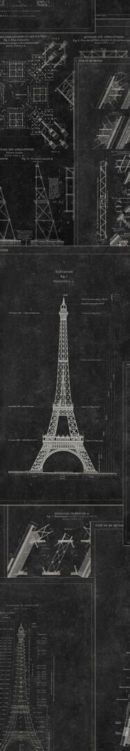 Mural szkic Wieży Eiffla Mind the Gap GRAND EIFFEL Anthracite WP20218 Premium Designer Wallpaper Collection
