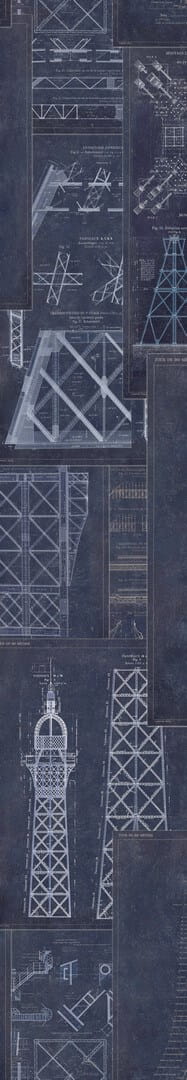 Mural szkic Wieży Eiffla Mind the Gap GRAND EIFFEL Blue WP20219 Premium Designer Wallpaper Collection