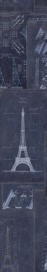 Mural szkic Wieży Eiffla Mind the Gap GRAND EIFFEL Blue WP20219 Premium Designer Wallpaper Collection