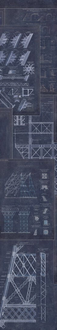 Mural szkic Wieży Eiffla Mind the Gap GRAND EIFFEL Blue WP20219 Premium Designer Wallpaper Collection