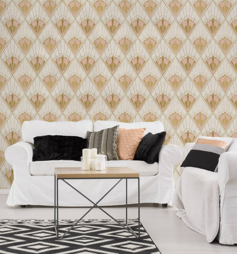 Mural wachlarze w stylu art-deco Mind the Gap REVIVAL Taupe WP20232 Premium Designer Wallpaper Collection