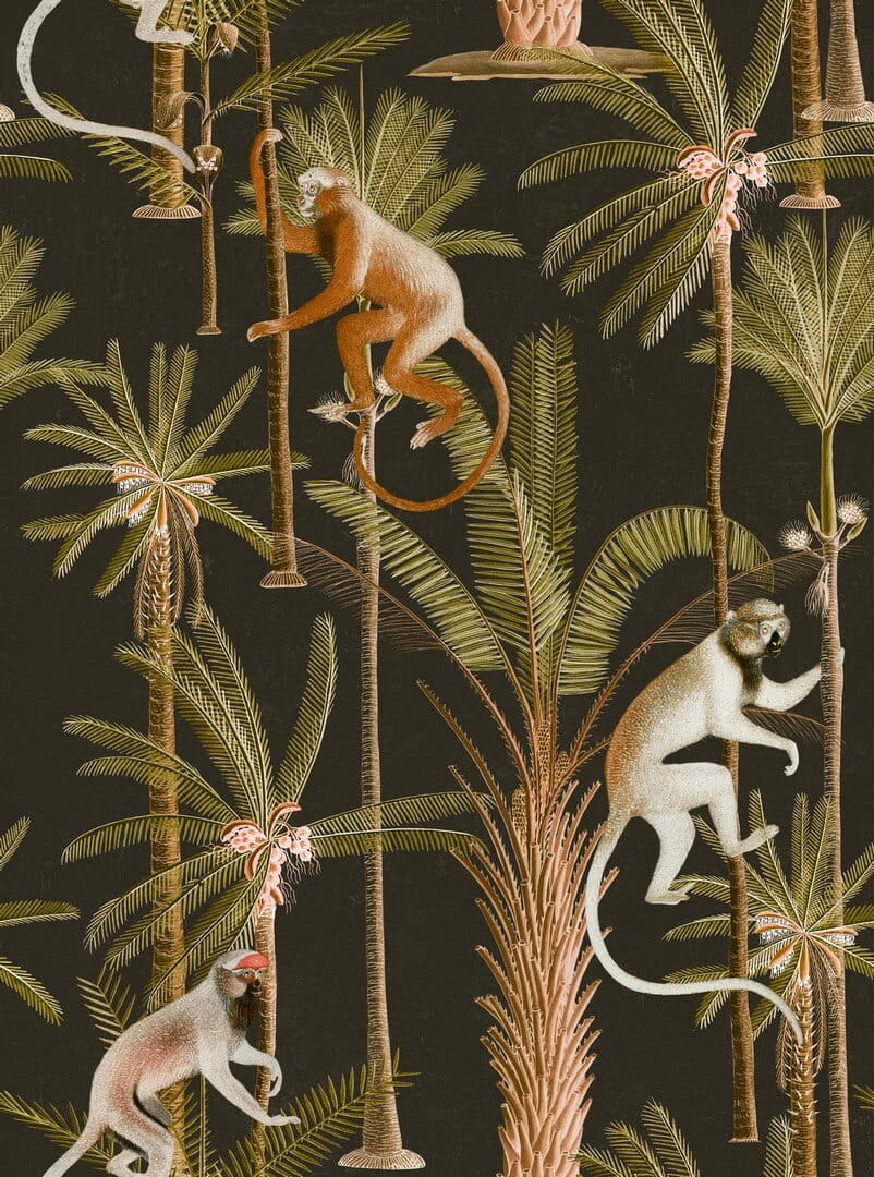 Mural małpy i palmy Mind the Gap BARBADOS Anthracite WP20160 Premium Designer Wallpaper Collection