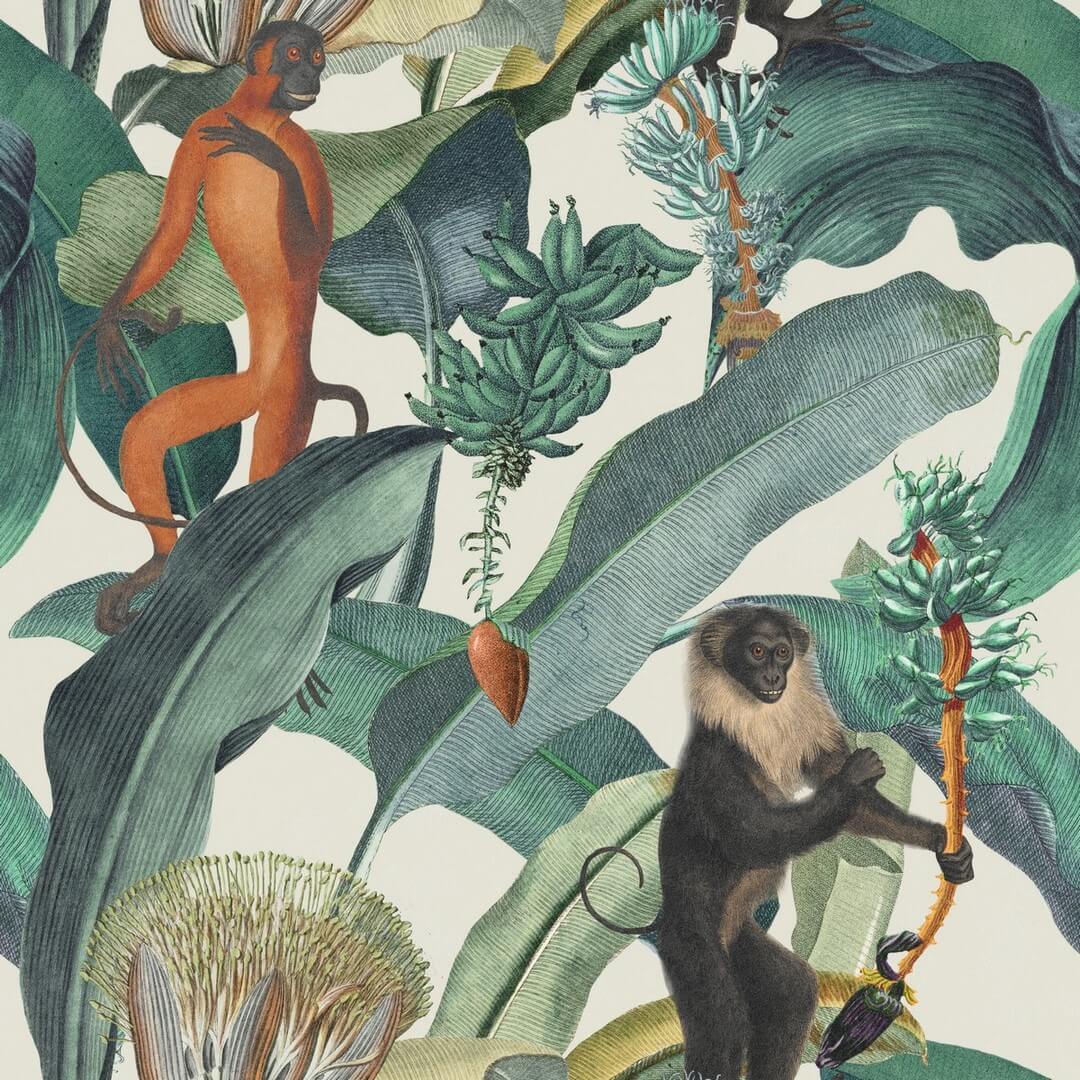 Mural małpy i tropikalne liście Mind the Gap BERMUDA light WP20155 Premium Designer Wallpaper Collection