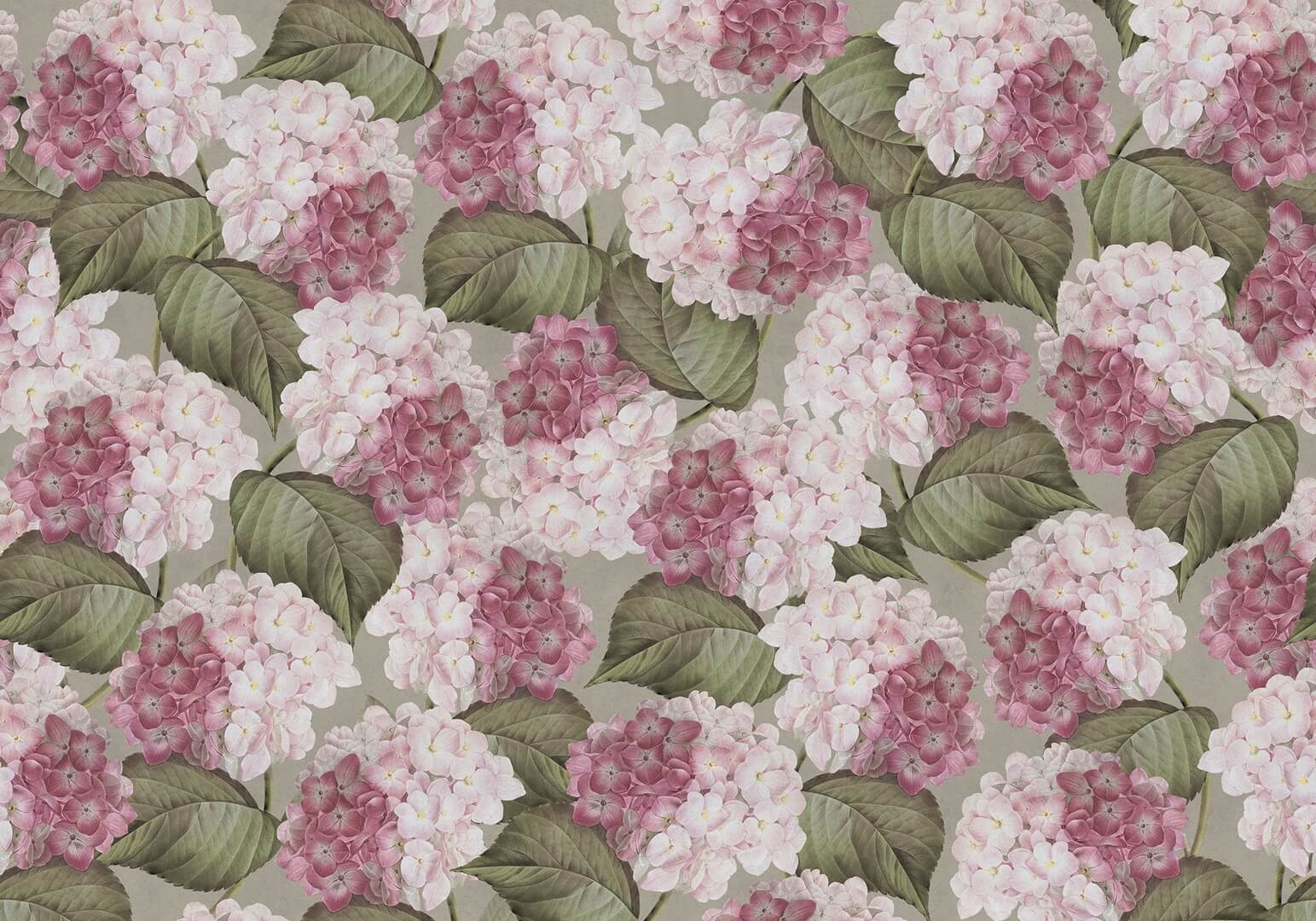 Fototapeta kwiaty hortensji Rebel Walls R18676 Hydrangea Pink Cottage Core
