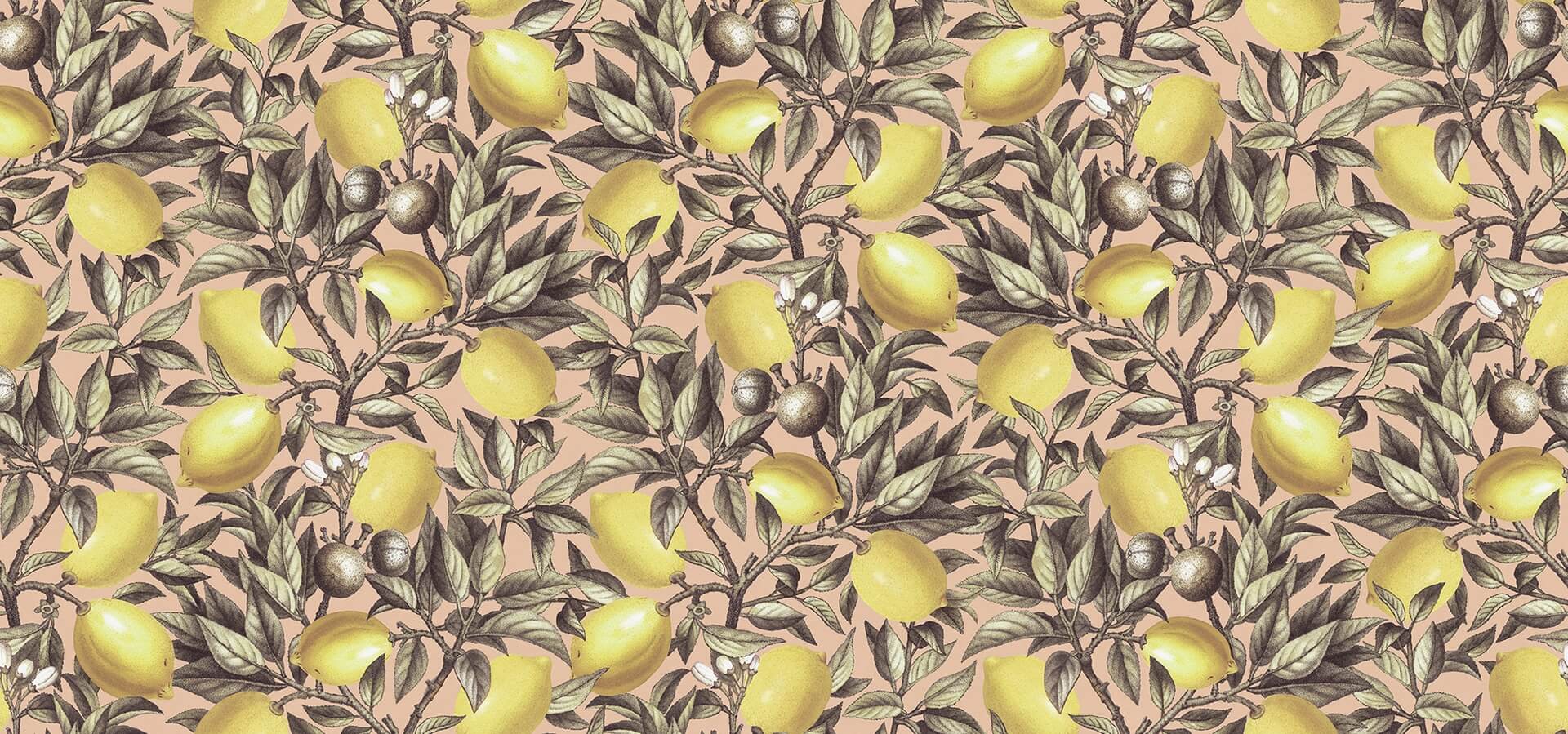 Fototapeta cytryny Rebel Walls R18684 Lemon Tree Pink Cottage Core