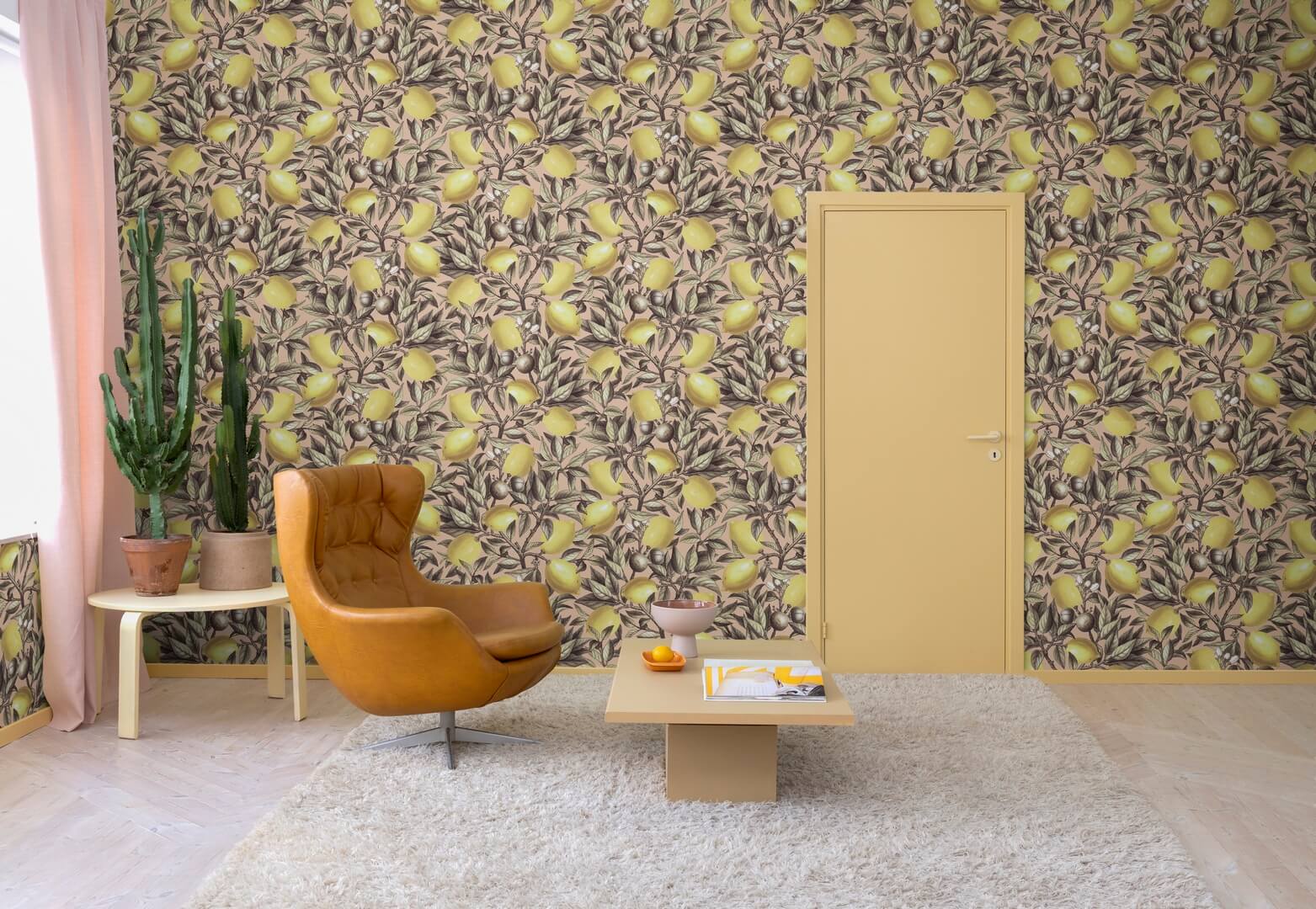 Fototapeta cytryny Rebel Walls R18684 Lemon Tree Pink Cottage Core
