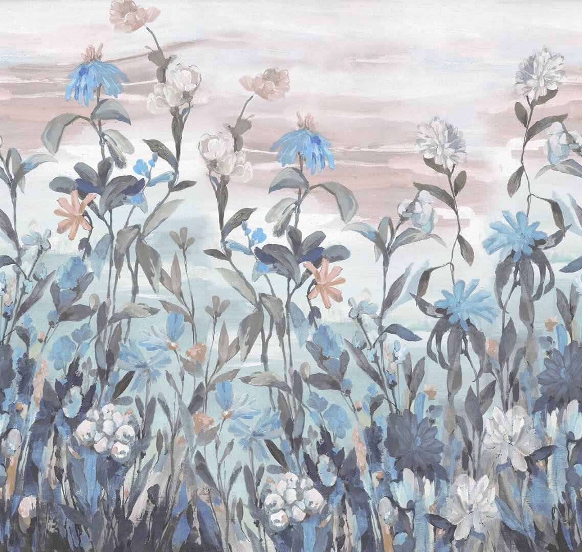 Fototapeta polne kwiaty Rebel Walls R18686 Misty Garden Blue Cottage Core