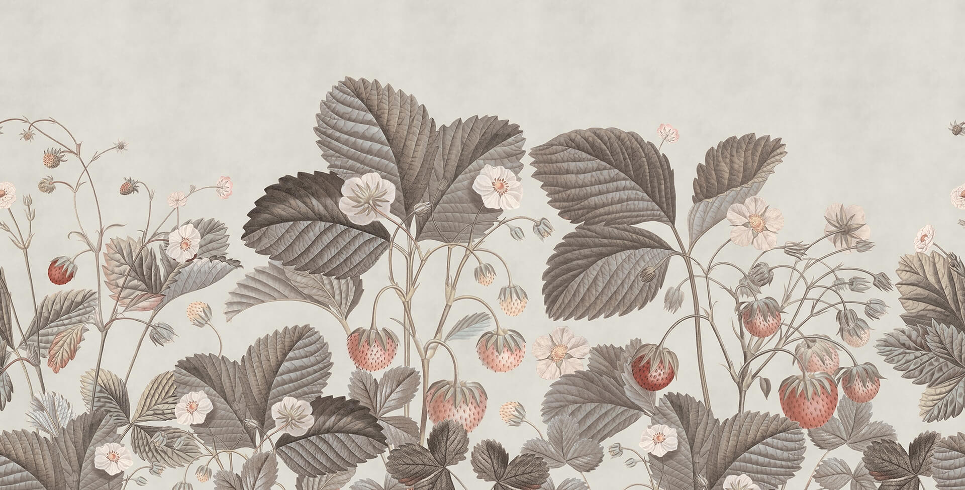 Fototapeta roślinna truskawki i poziomki Rebel Walls R18695 Wild Strawberries Vintage Cottage Core
