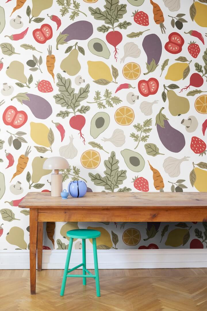Fototapeta owoce i warzywa Rebel Walls R19579 Eat Your Greens White Cottage Core