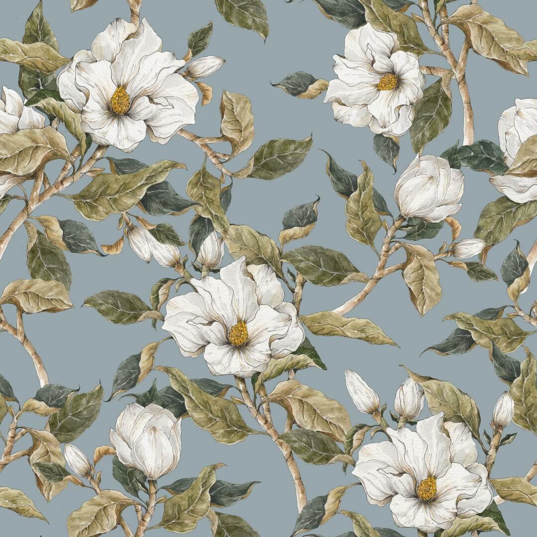 Tapeta Magnolie na niebieskim tle Dekornik DEKO.TAP.055