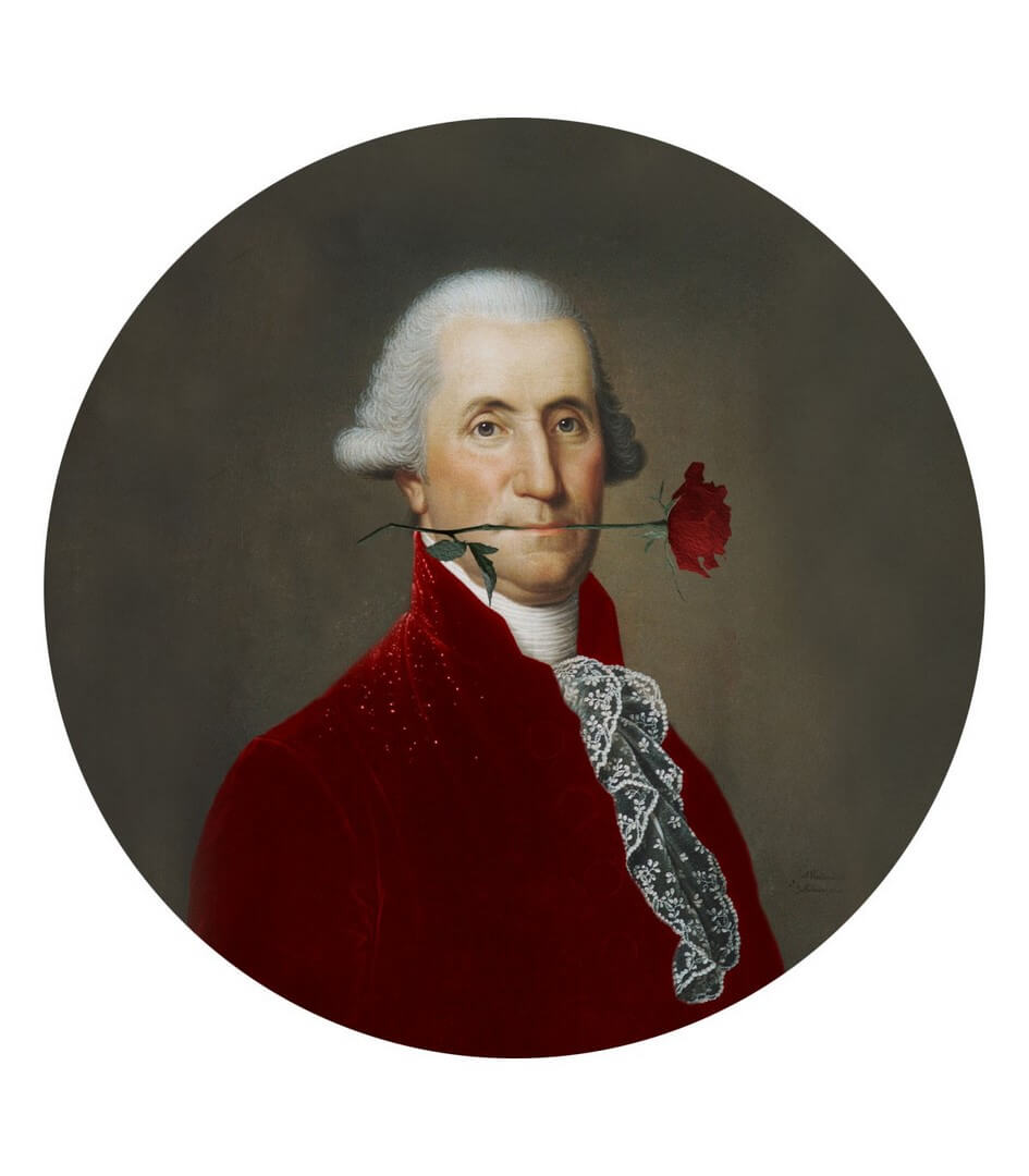 Mural okrągły portret mężczyzny z różą Dots Rose Lover Red 8723 Wallcolors