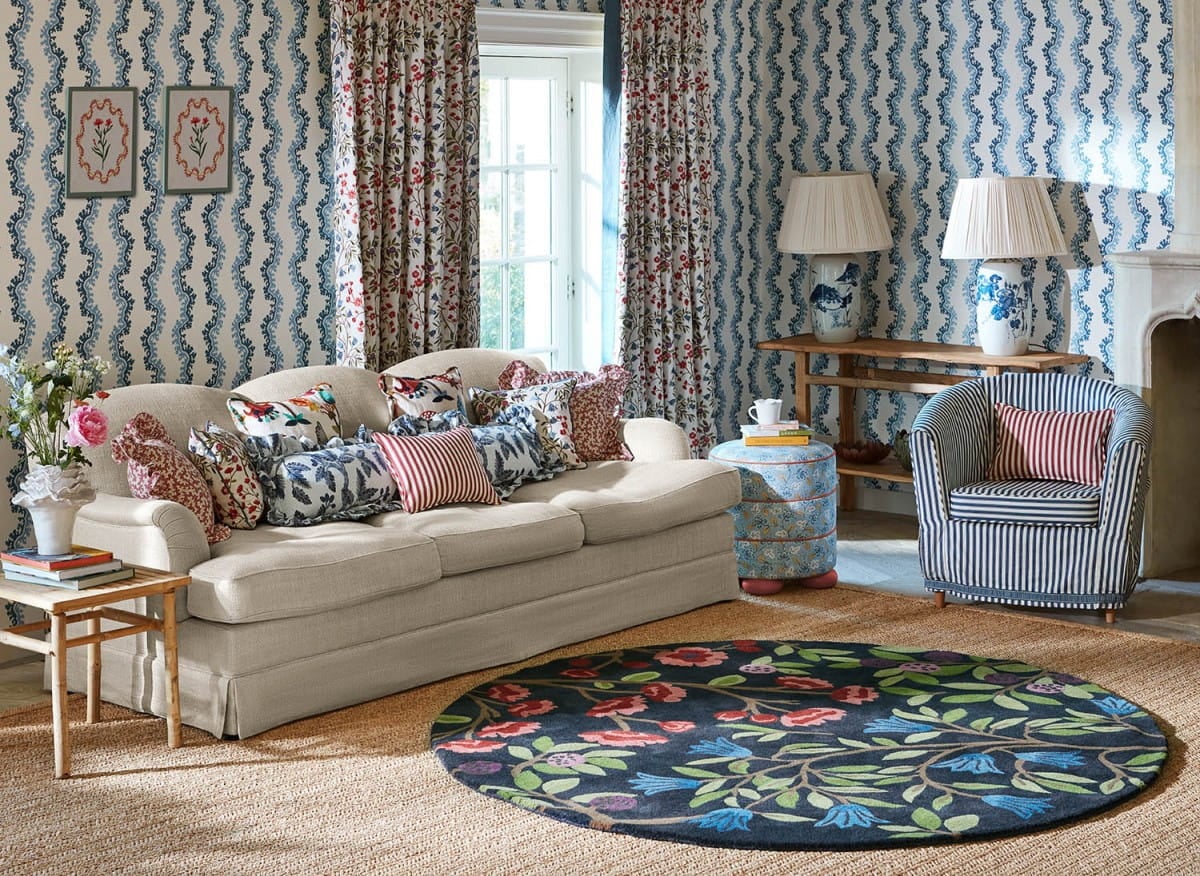 Dywan okrągły roślinny FORAGING INDIGO ROUND 146618 Sanderson