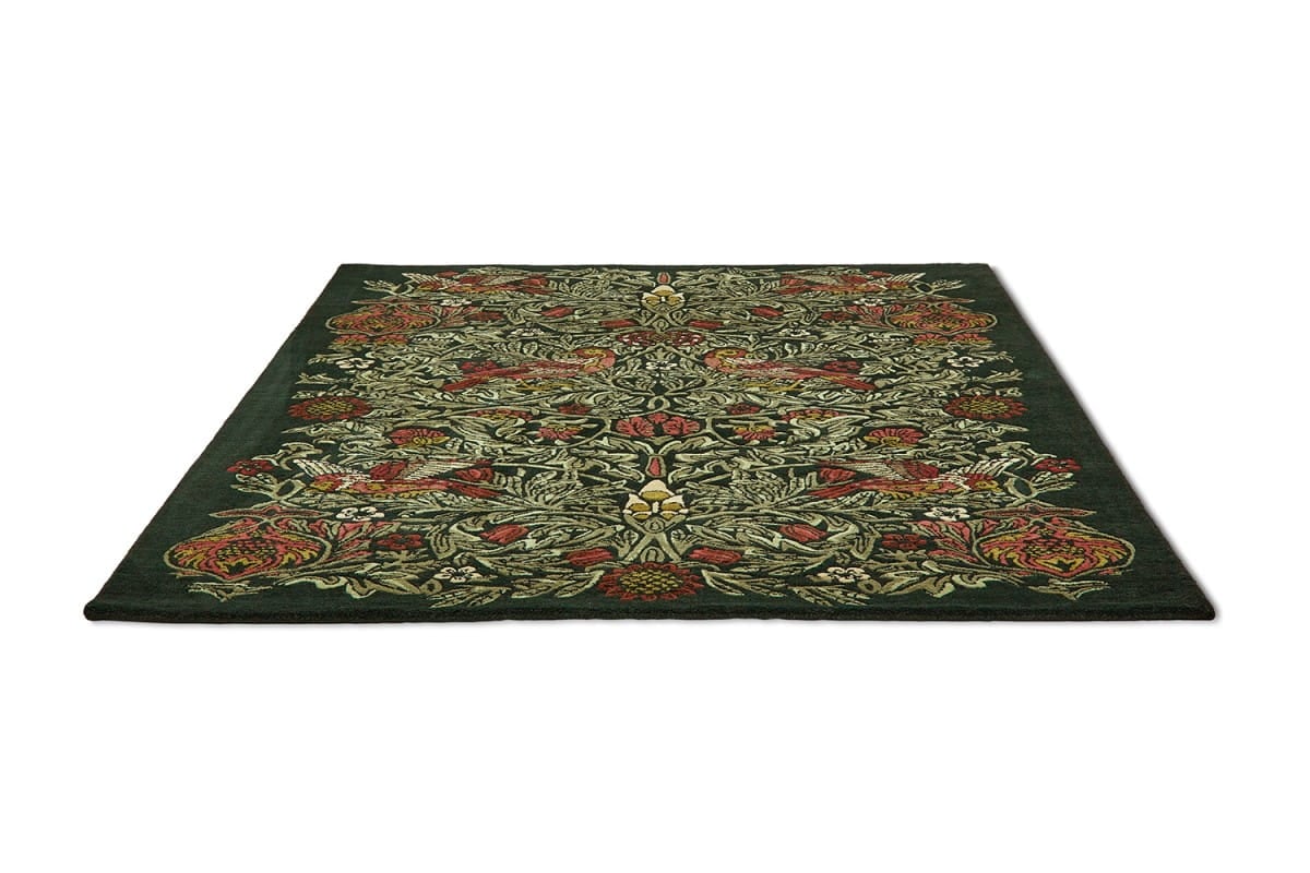 Dywan z botanicznym wzorem zielony MOREW – BIRD TRUMP GREEN 128307 Morris & Co.