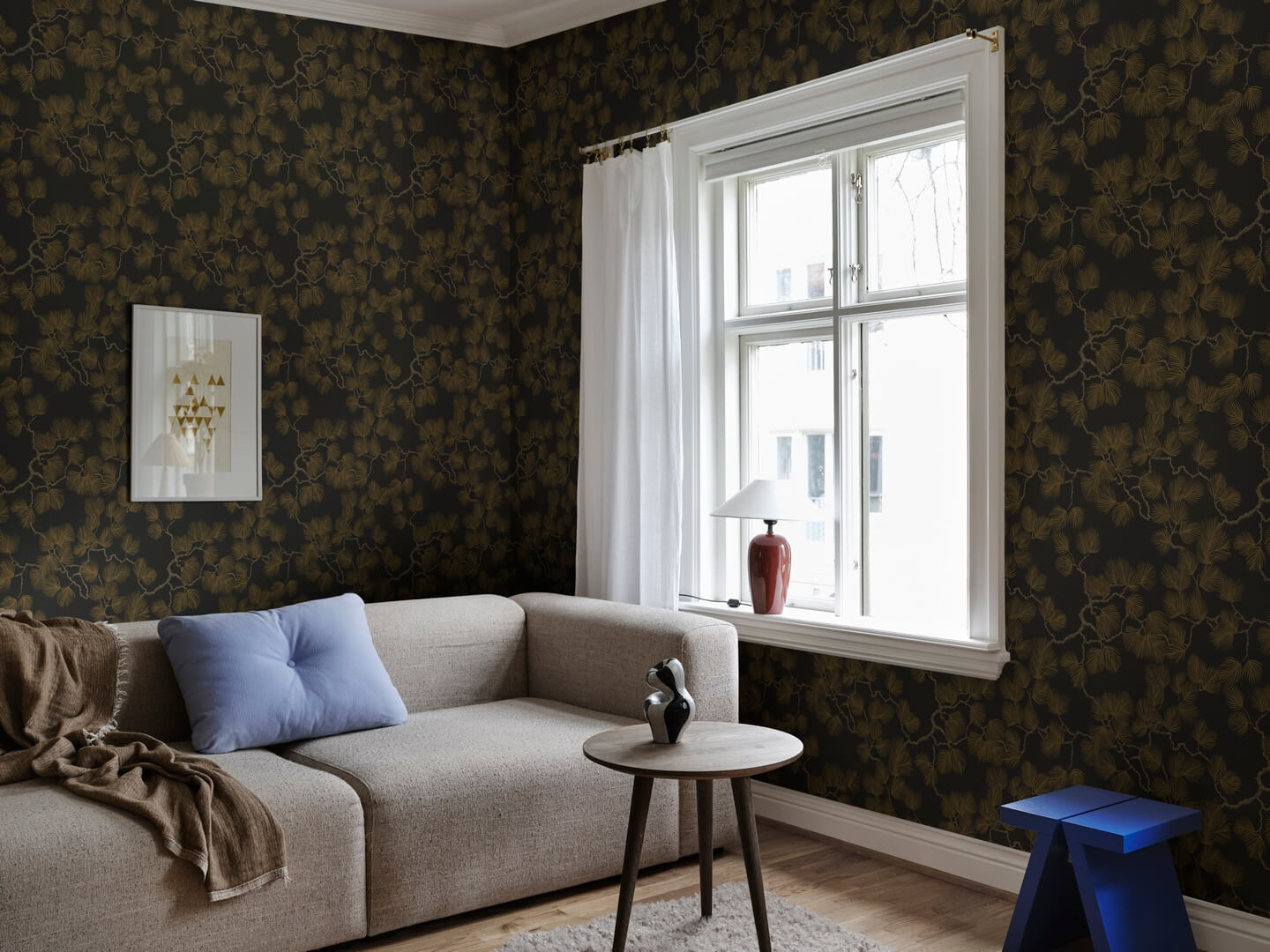 Tapeta gałęzie sosny Sandberg 804-99 Pine Black Mons Klint