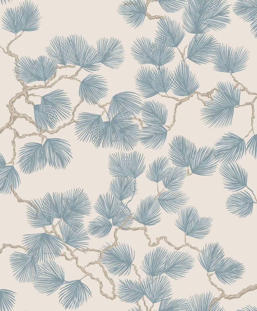 Tapeta gałęzie sosny Sandberg S10328 Pine Misty Blue Mons Klint