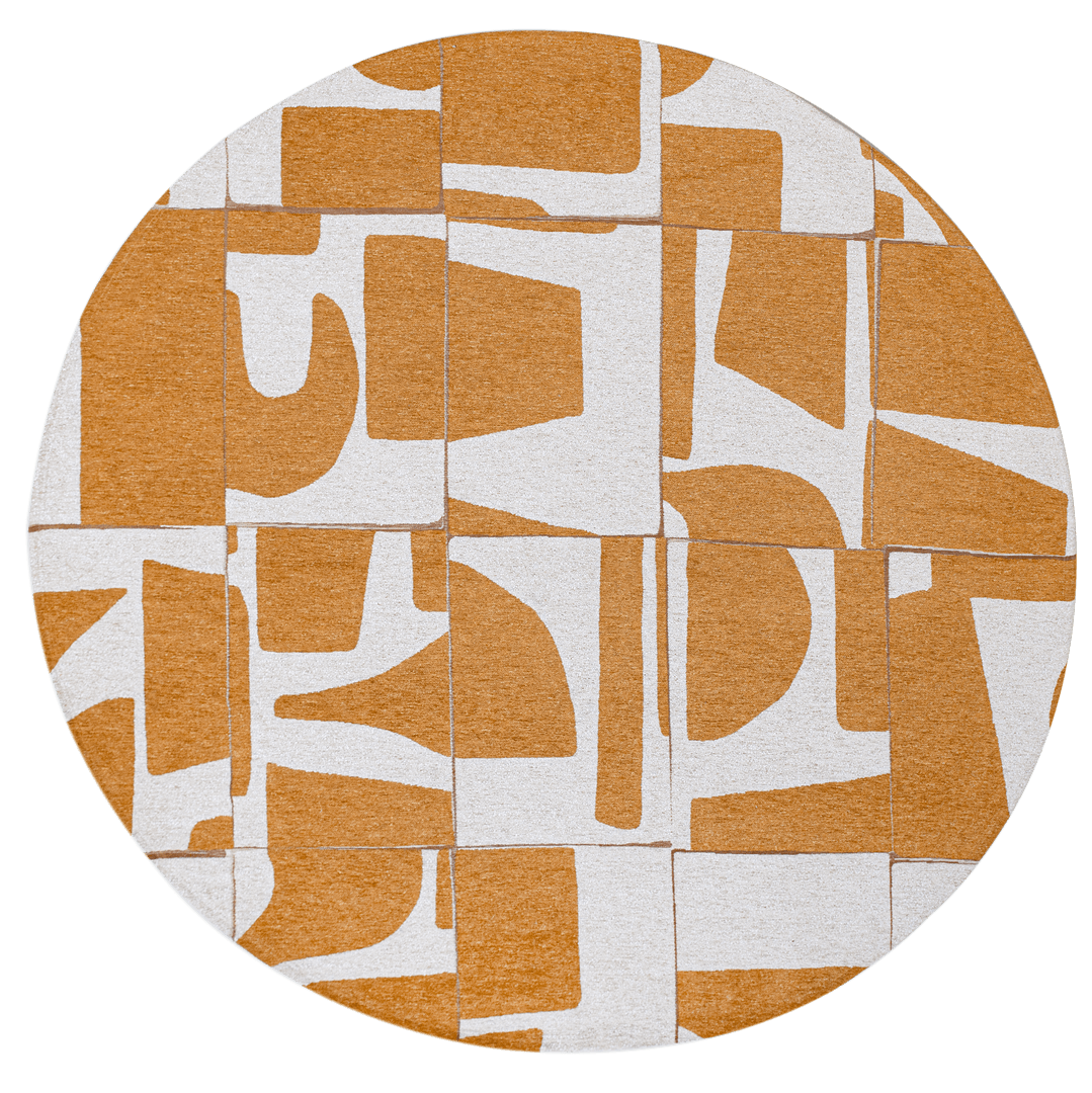 Dywan okrągły geometryczny retro Louis De Poortere 9367 PAPERCUT CURRY ROUND