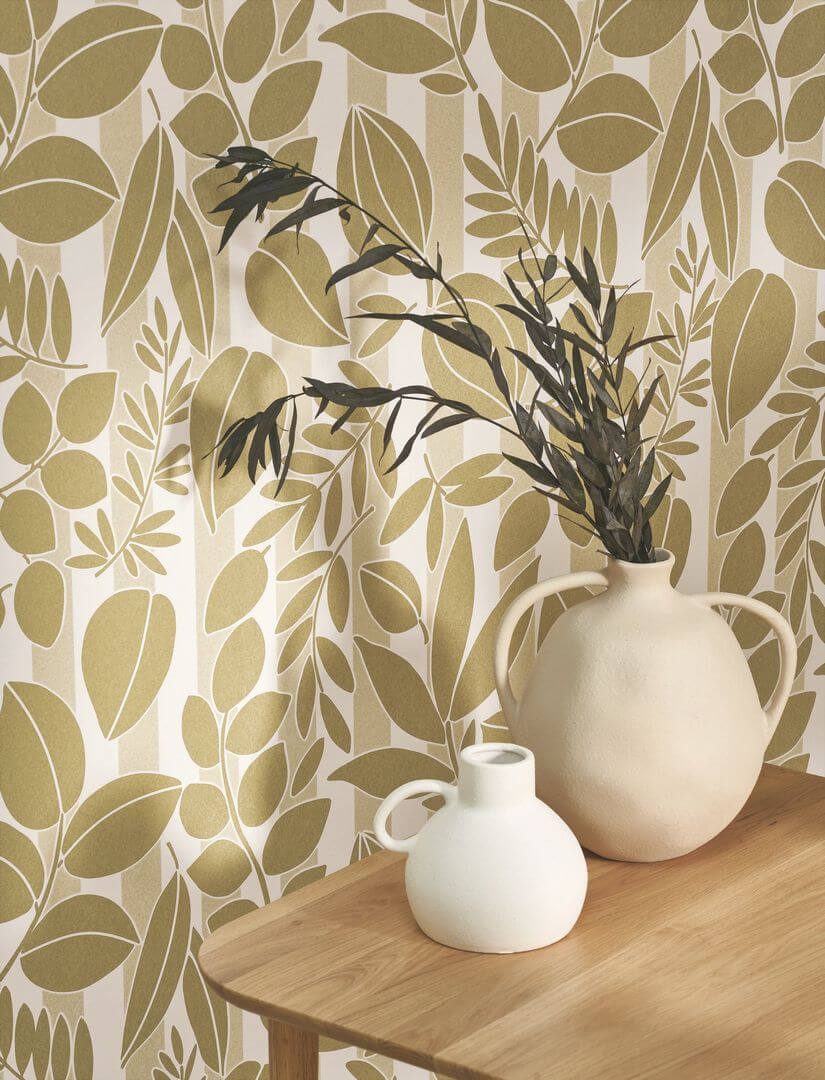 Tapeta liście i paski Casadeco ECHA 89827101 Ramatuelle Echappee Belle