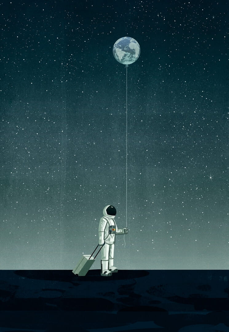 Fototapeta astronauta na księżycu Wall&Deco WDWM2401 Walking with the Moon Contemporary 2024