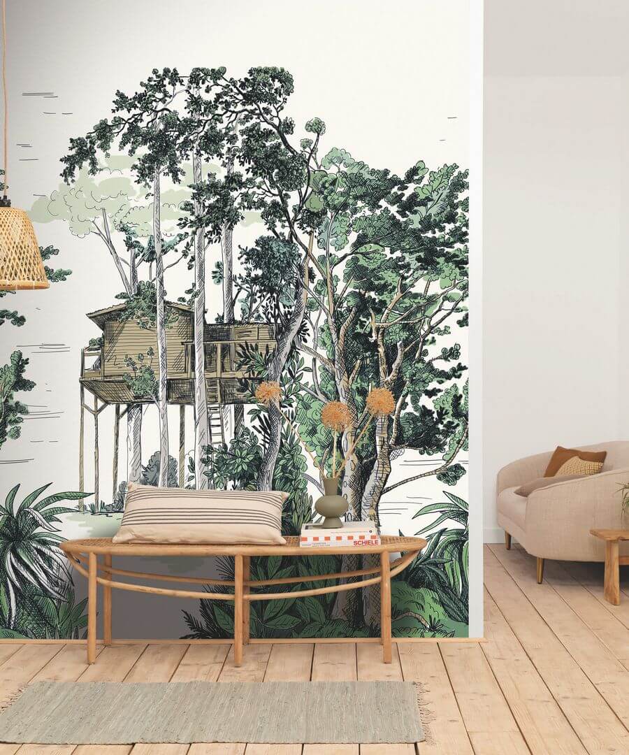 Mural krajobraz lasu z chatką Caselio GNL2 105420403 M The Garden Shed Vert Green Life 2