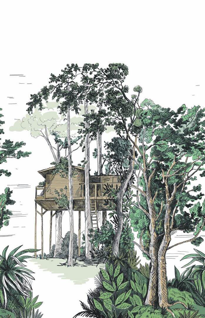 Mural krajobraz lasu z chatką Caselio GNL2 105420404 L The Garden Shed Vert Green Life 2