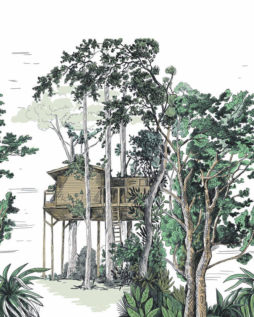 Mural krajobraz lasu z chatką Caselio GNL2 105420405 S The Garden Shed Vert Green Life 2
