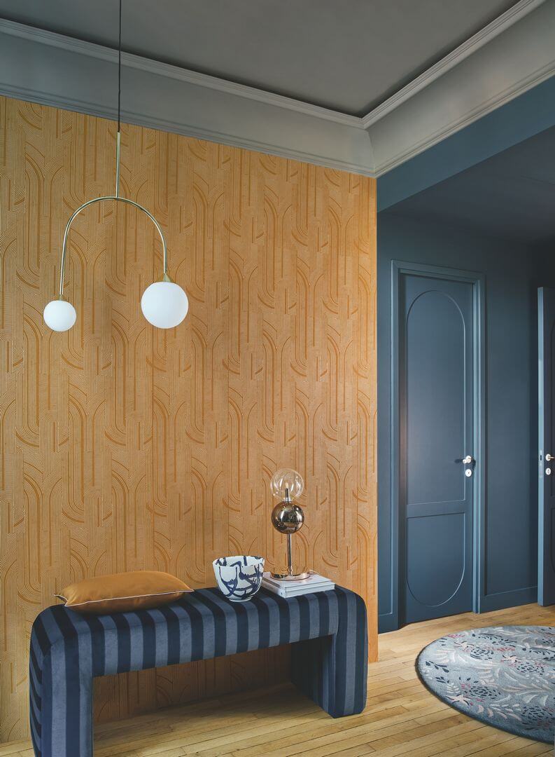 Tapeta metaliczne linie Casamance 76281732 Porte Doree Faubourg des Lumieres - 106 cm szer.
