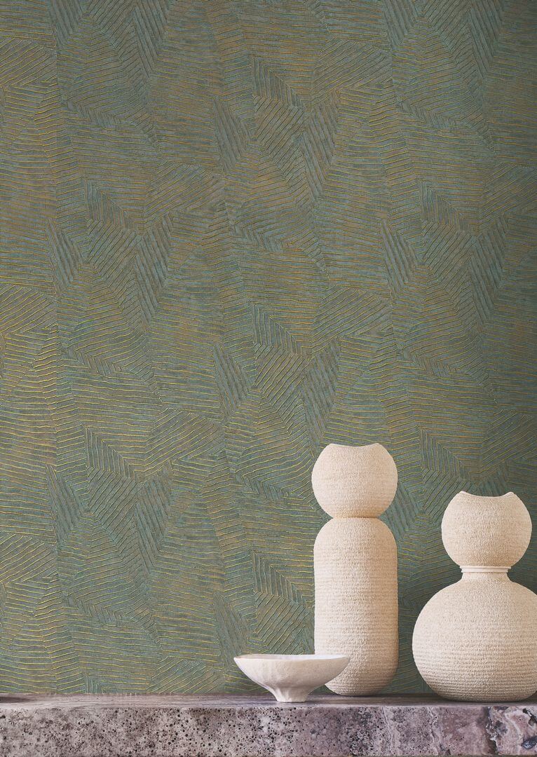 Tapeta metaliczna geometryczna / liście Casamance 76543568 Lore Nature Precieuse – Textures złota