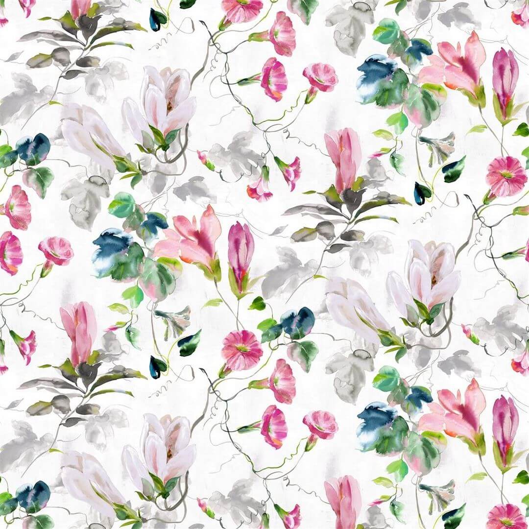 Tkanina bawełniana z kwiatami magnolii Designers Guild FDG3083/02 Japanese Magnolia Ikebana