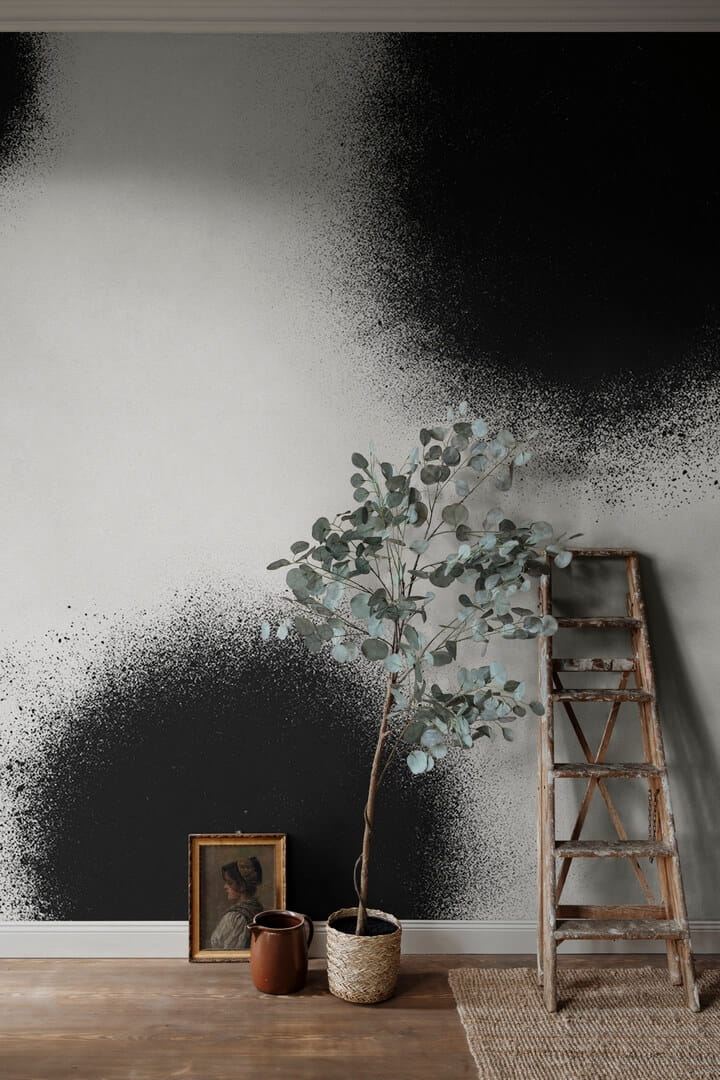 Fototapeta artystyczne kropki Rebel Walls R18733 Ash Dots Graphite Natural Aesthetics