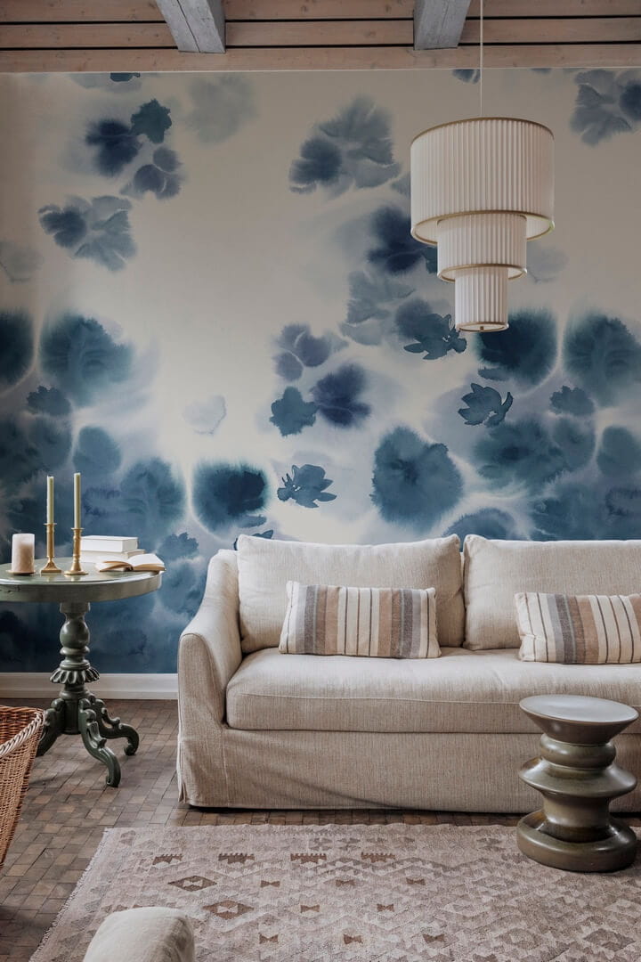 Fototapeta z akwarelowym wzorem Rebel Walls R18743 Faded Dreams Blue Natural Aesthetics