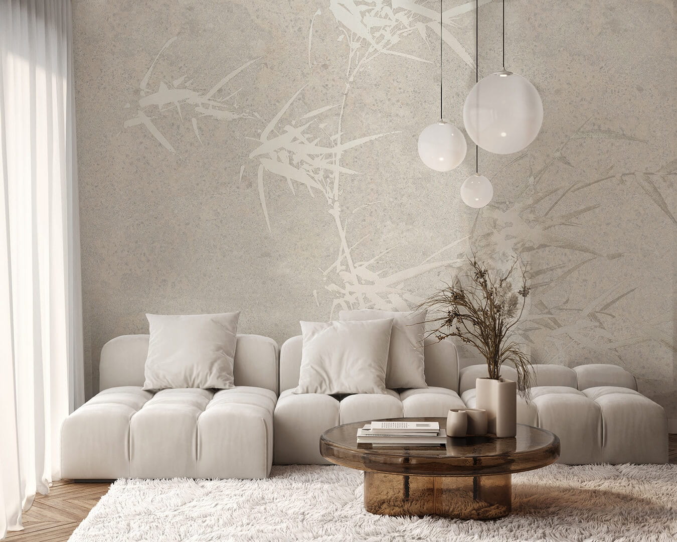 Fototapeta liście bambusa na betonowym tle Muance MU15005 Harmony Hues Lush