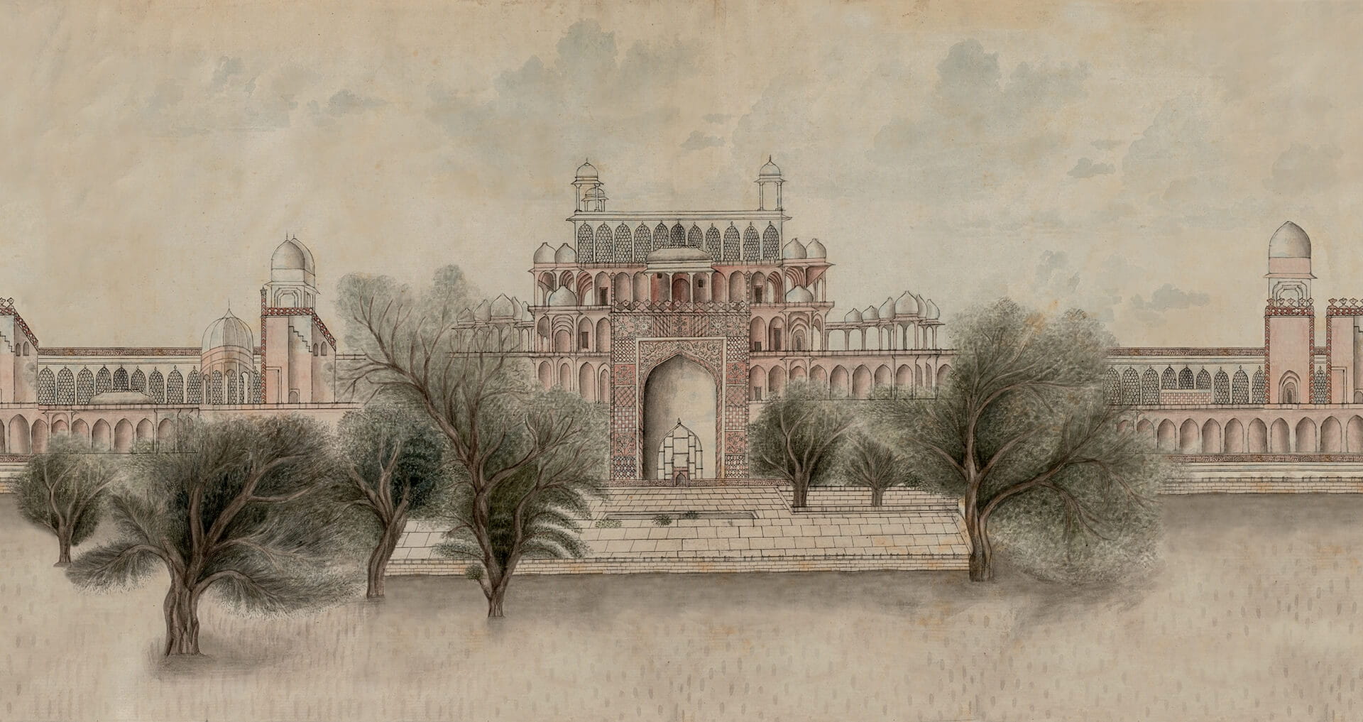 Fototapeta krajobraz świątyni Rebel Walls R18801 The Temple Pink Scenic Landscapes