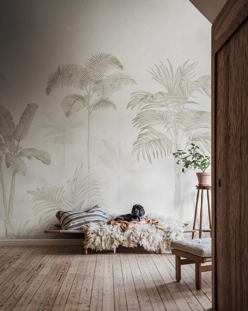 Fototapeta tropikalne drzewa Rebel Walls R18804 Jungle Horizon Beige Scenic Landscapes