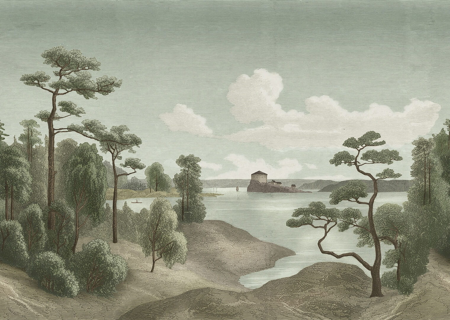 Fototapeta krajobraz jeziora Rebel Walls R18810 Lake View Green Scenic Landscapes