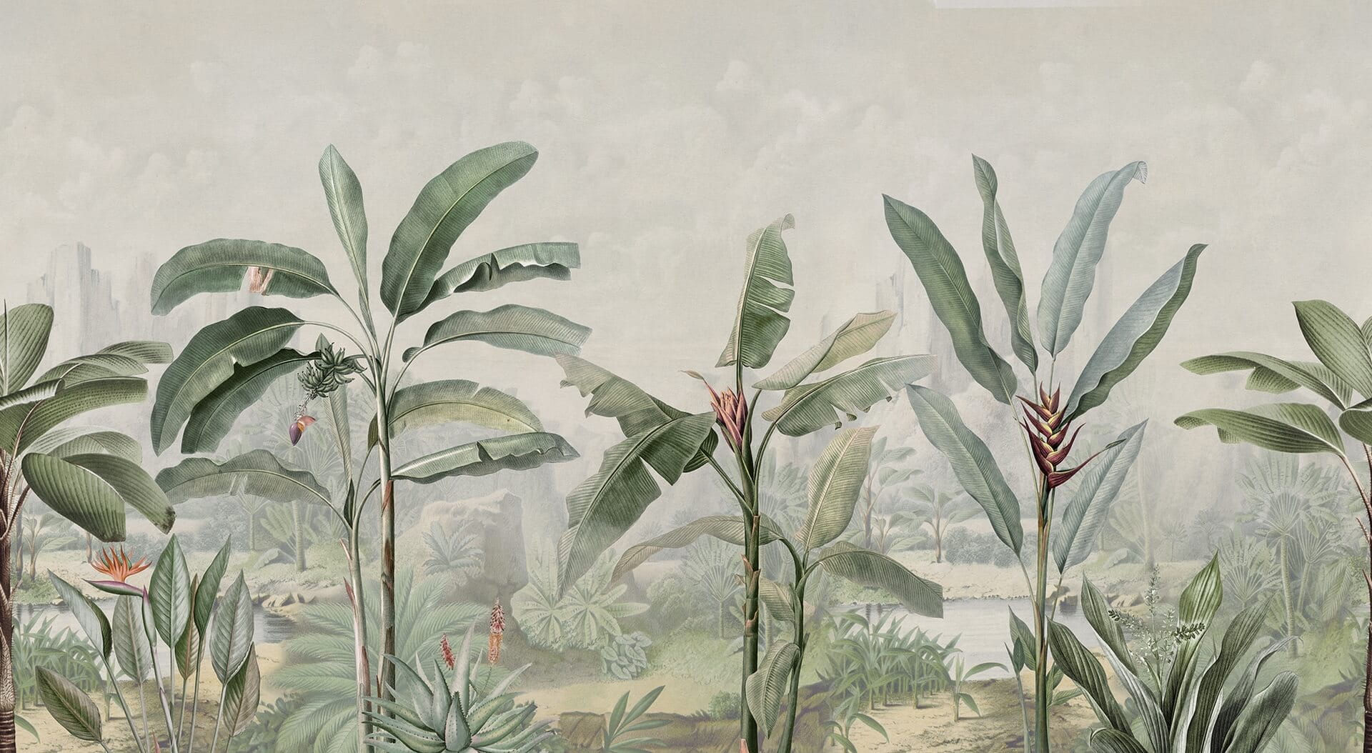 Fototapeta tropikalne drzewa Rebel Walls R18822 Tropical Palms Vintage Scenic Landscapes
