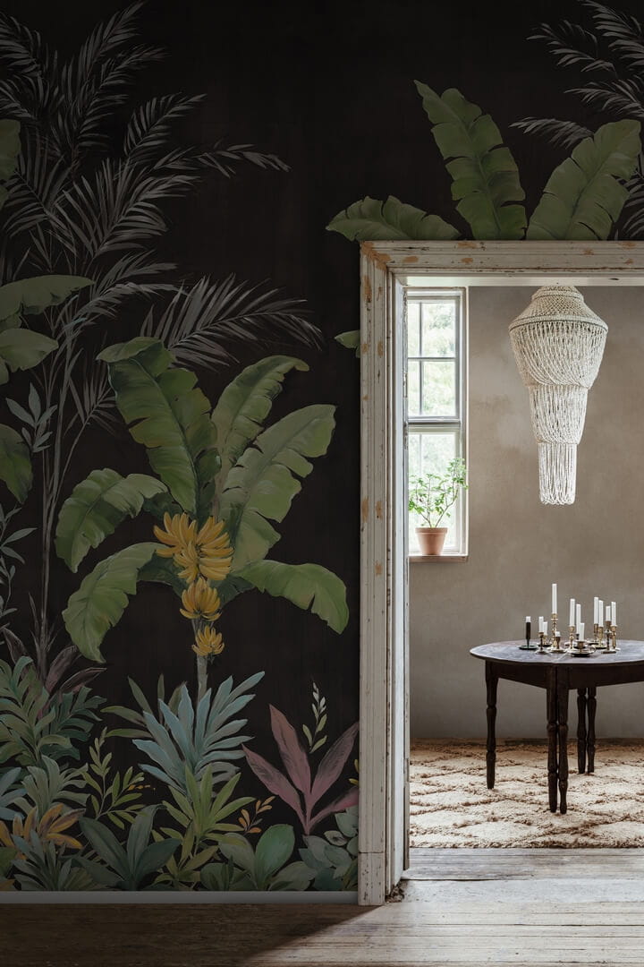 Fototapeta tropikalna bananowce Rebel Walls R18832 Banana Tree Jungle Black Scenic Landscapes