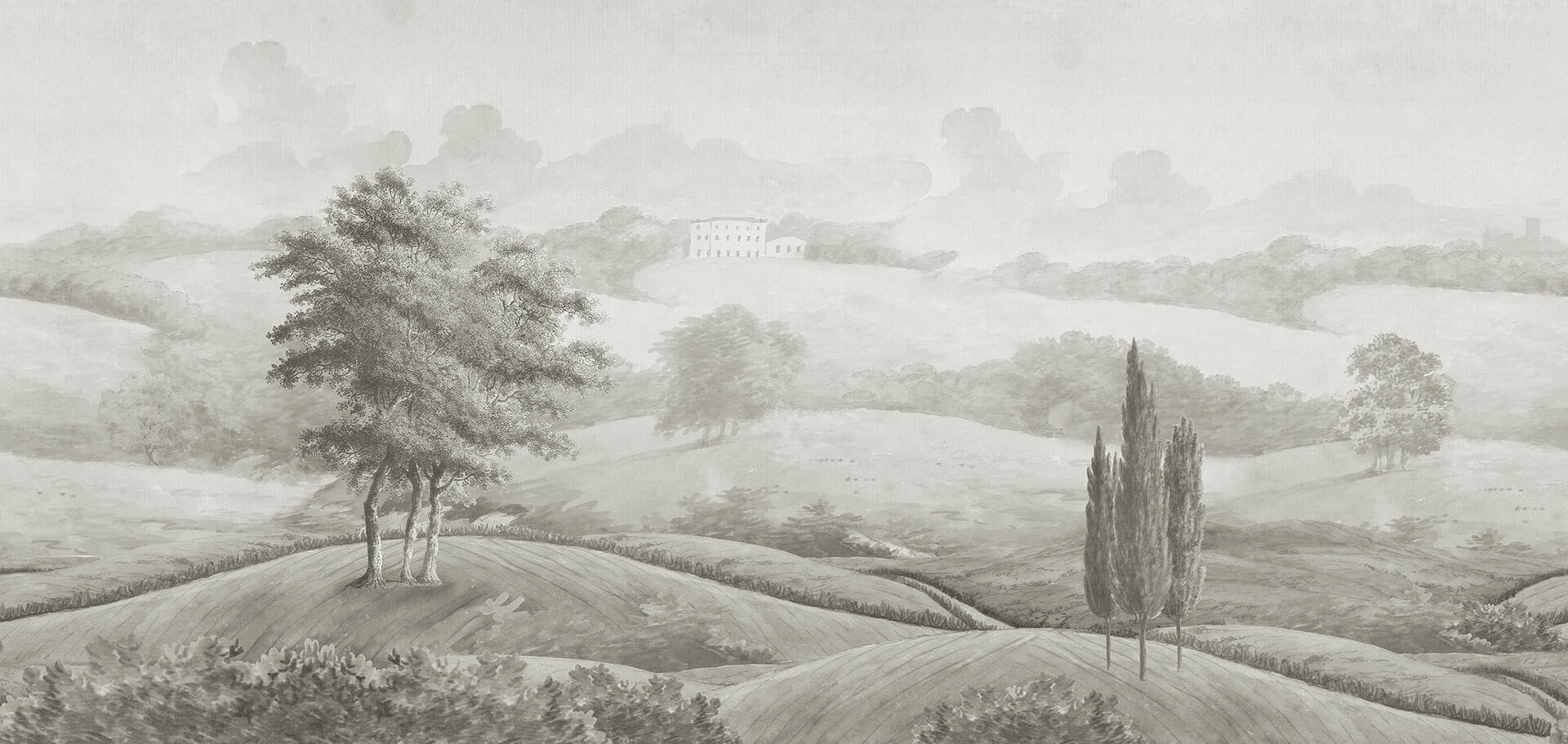 Fototapeta krajobraz wzgórz Rebel Walls R20067 Hilltop House Beige Scenic Landscapes