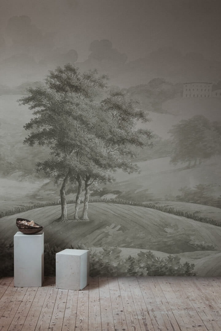 Fototapeta krajobraz wzgórz Rebel Walls R20067 Hilltop House Beige Scenic Landscapes