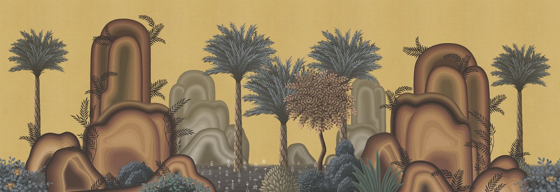 Fototapeta krajobraz palm i gór London Art MUN04 A Le Paysage Tale Books: Les Mille et une Nuits