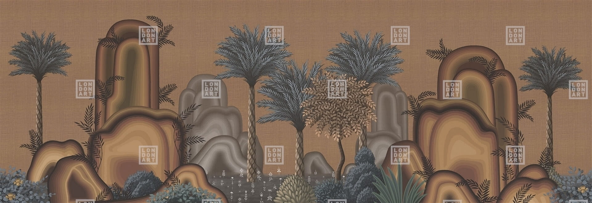 Fototapeta krajobraz palm i gór London Art MUN04 B Le Paysage Tale Books: Les Mille et une Nuits