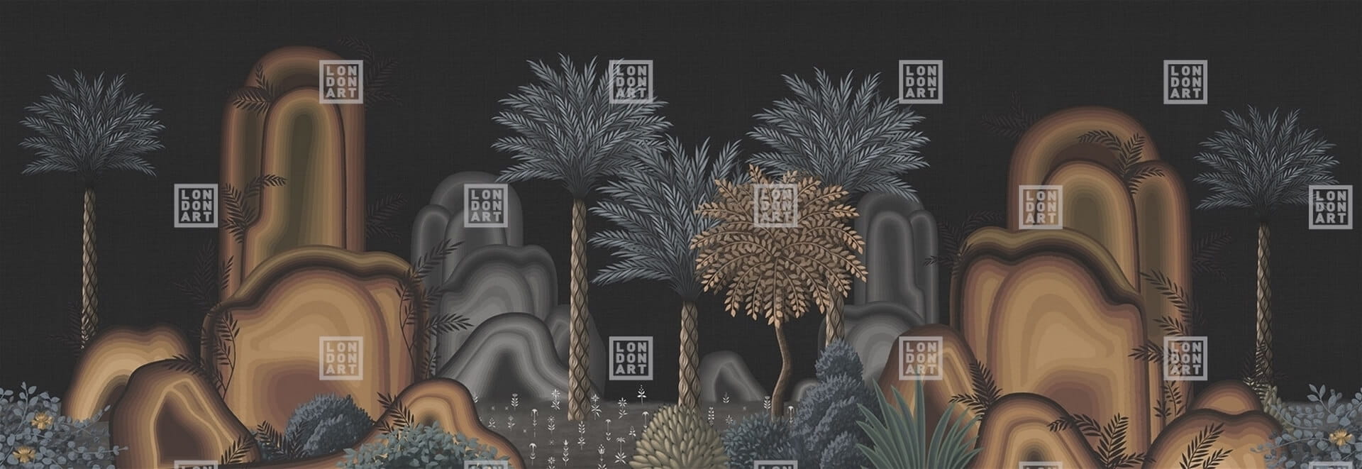Fototapeta krajobraz palm i gór London Art MUN04 C Le Paysage Tale Books: Les Mille et une Nuits
