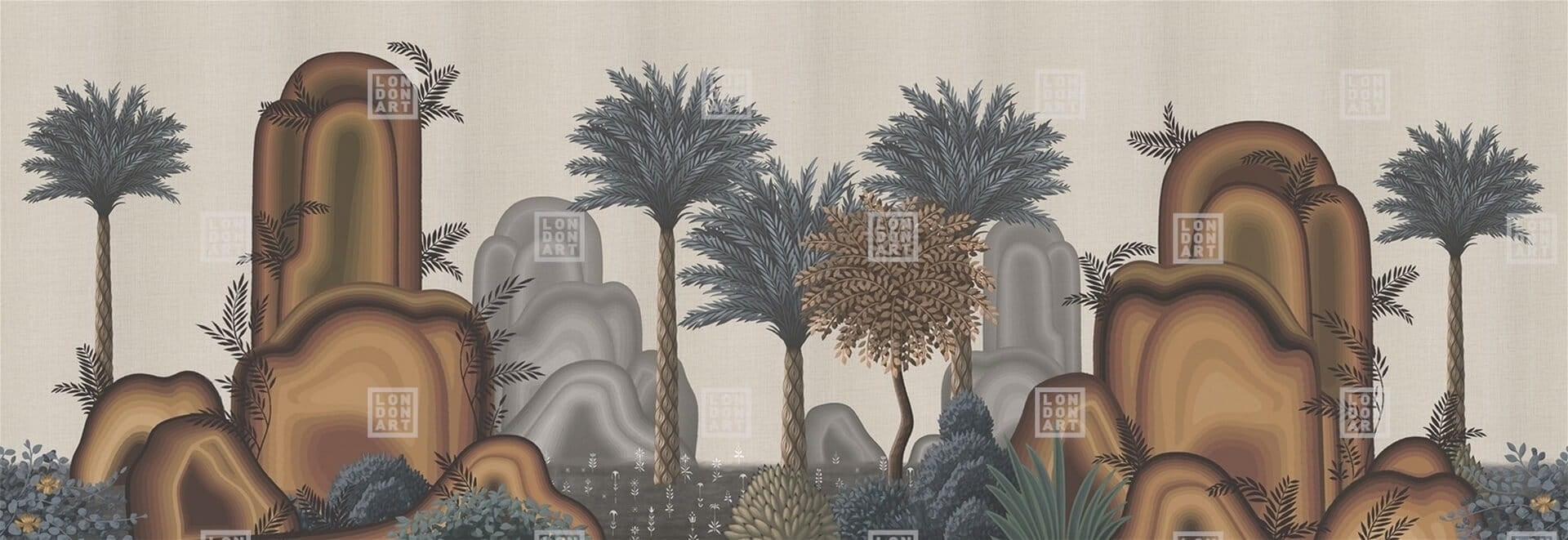 Fototapeta krajobraz palm i gór London Art MUN04 E Le Paysage Tale Books: Les Mille et une Nuits
