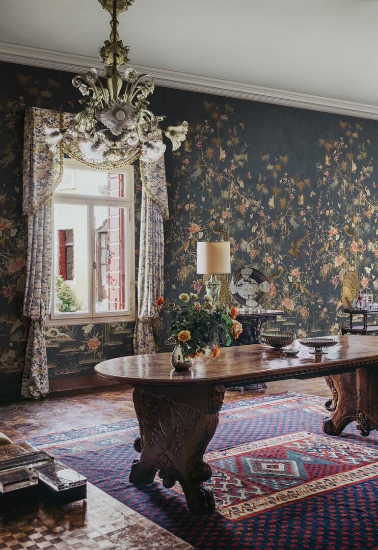 Fototapeta japoński ogród Sandberg S10416 Chinoiserie Garden Dark Blue