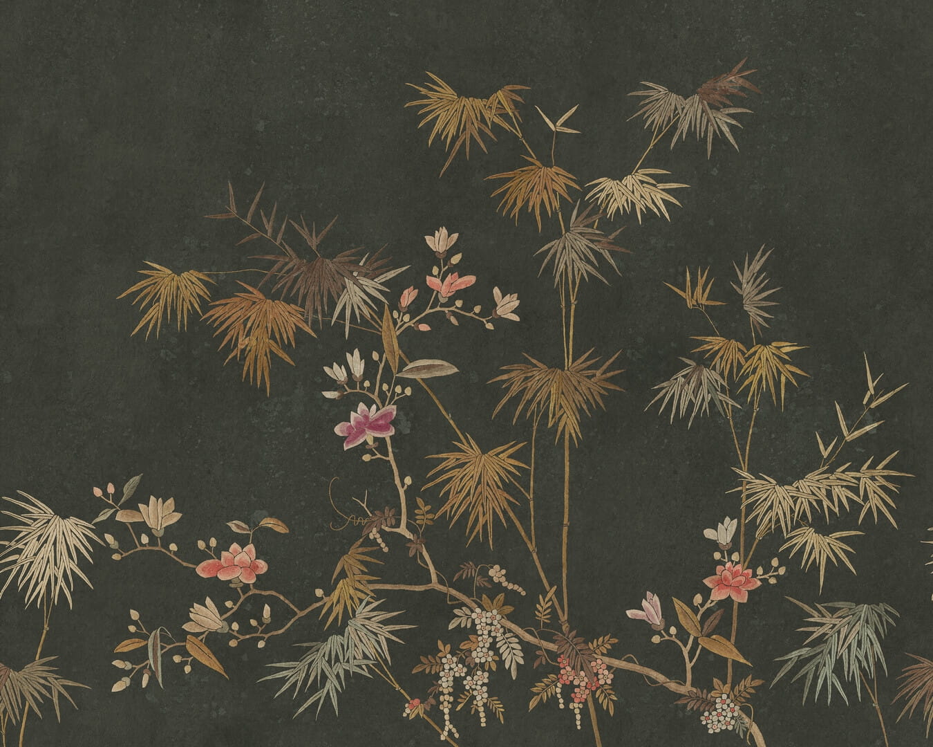 Fototapeta bambusowy gaj Sandberg S10423 Bamboo Grove Dark Green Chinoiserie Garden