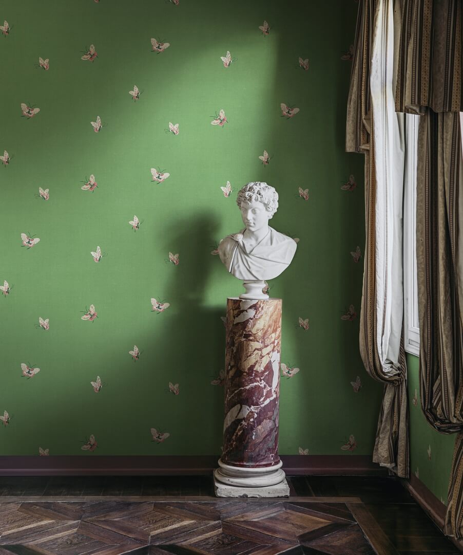 Tapeta motyle Sandberg S10449 Butterflies Green Chinoiserie Garden